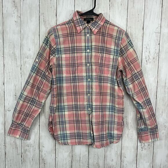 Ralph Lauren Jean Co Pink Plaid Long Sleeve Button Down Small - Picture 1 of 9